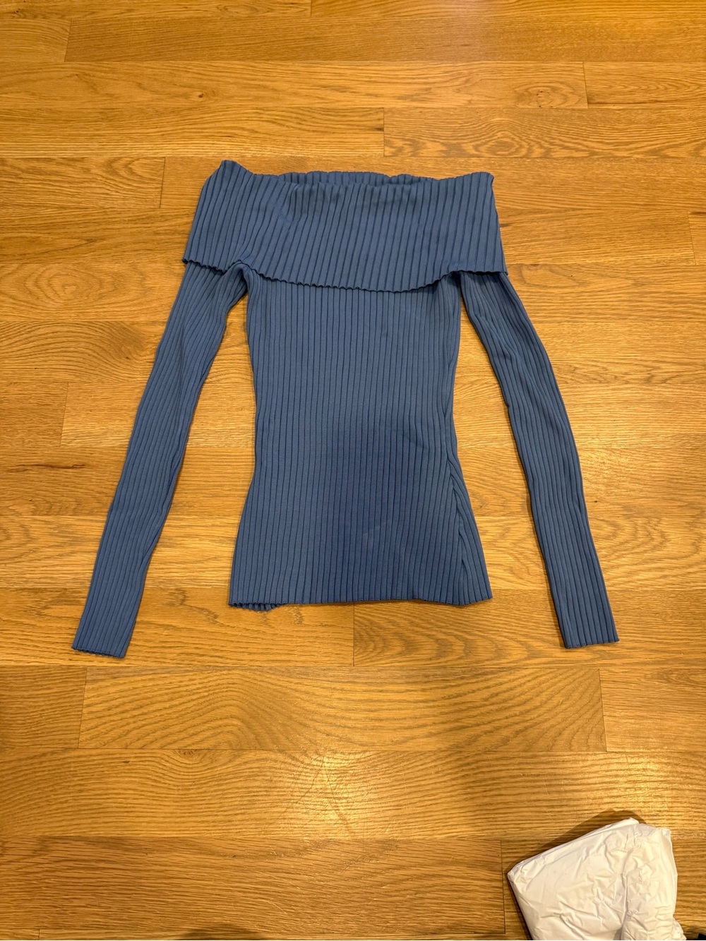 BCBGMaxAzria Off-the-Shoulder Ribbed Sweater - Slate Blue